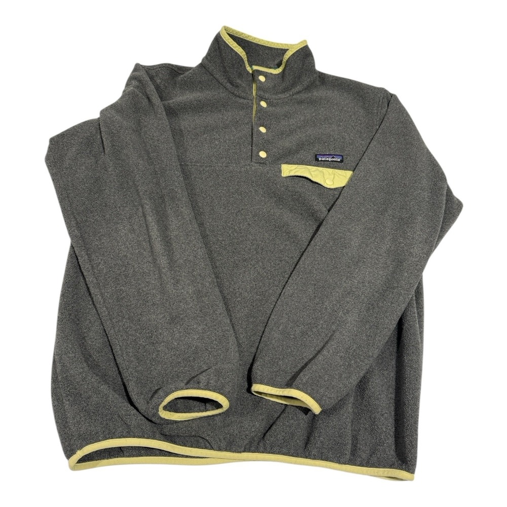 Patagonia Synchilla Sweater Gray Yellow‎ Trim Snap-T Fleece Pullover Size Large